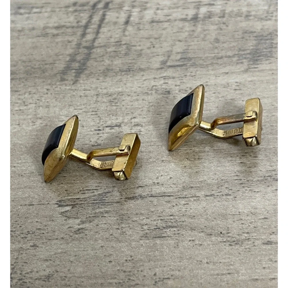 Swank Cufflinks Vintage 1/40 10K RGP Red‎ Stone Gold Rectangle Bullet Back